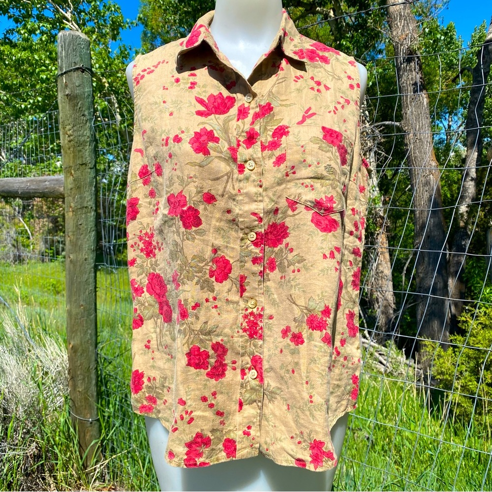 Ralph Lauren 100% Linen Floral Top